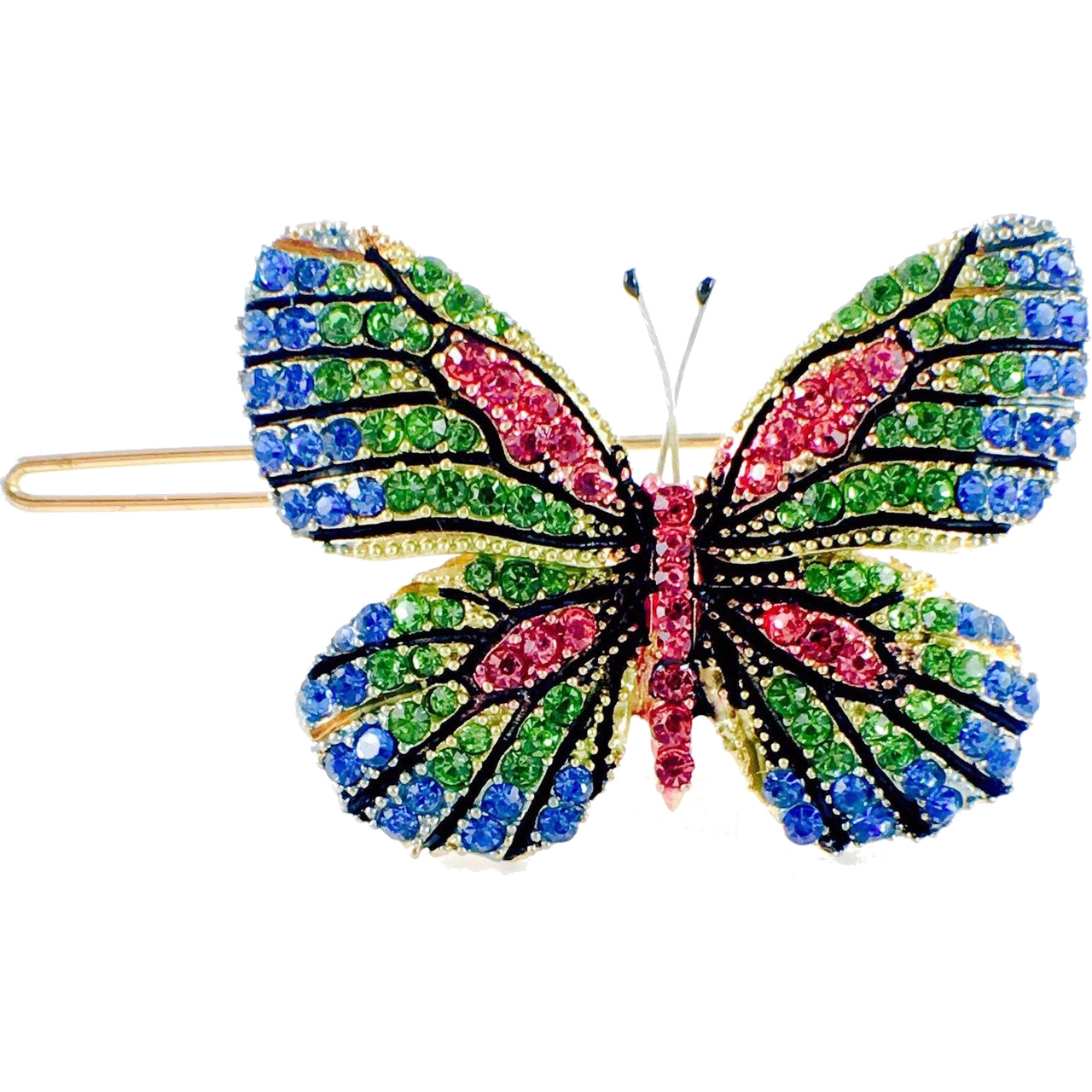 Fairy Butterfly Hair Clip Swarovski Crystal gold base multi colors Blue Green Pink, Hair Clip - MOGHANT