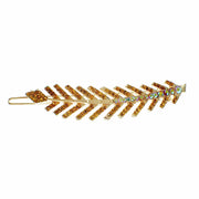 Fern Leaf Hair Clip Rhinestone Crystal gold base Brown, Hair Clip - MOGHANT
