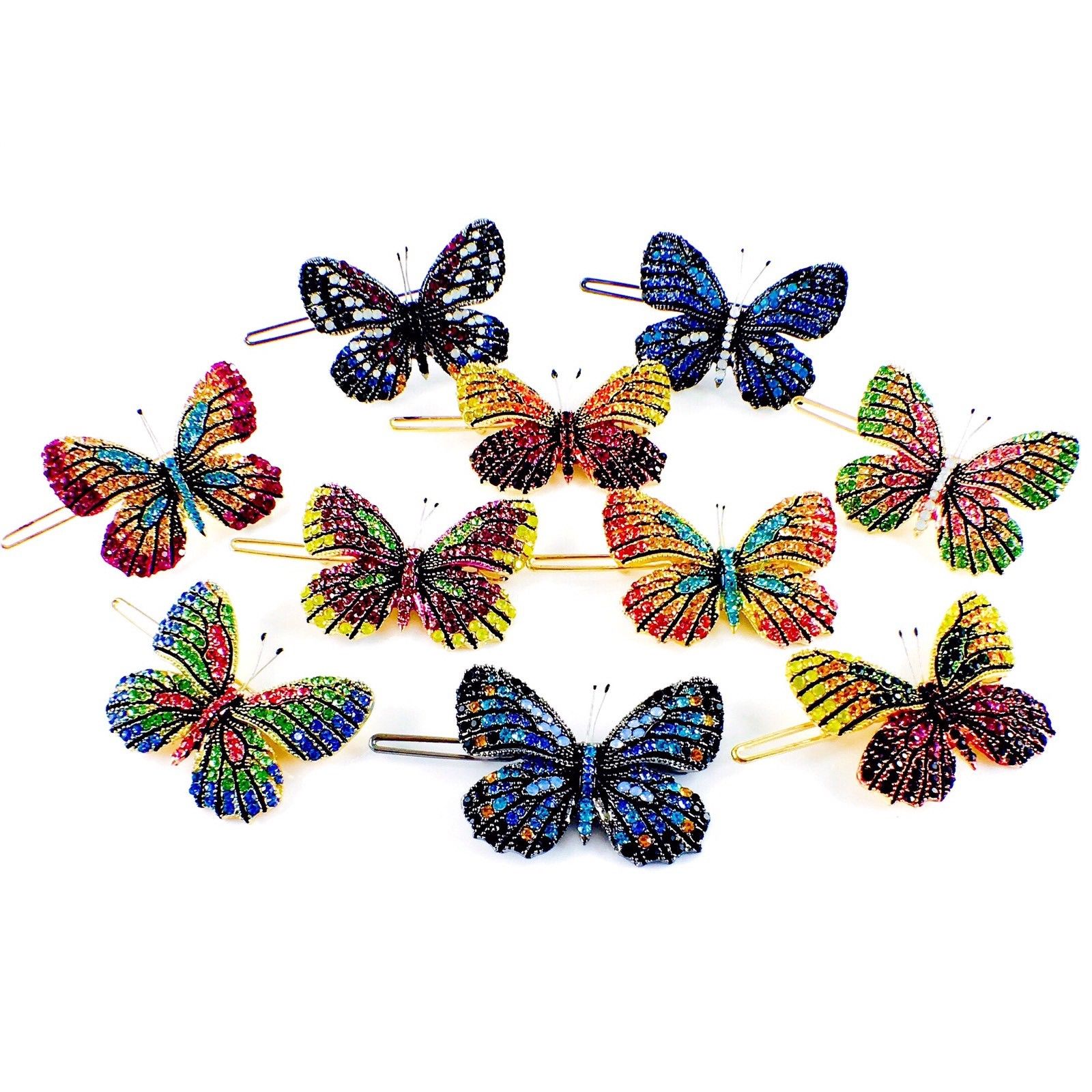 Fairy Butterfly Hair Clip Swarovski Crystal gold base multi colors Blue Green Pink, Hair Clip - MOGHANT