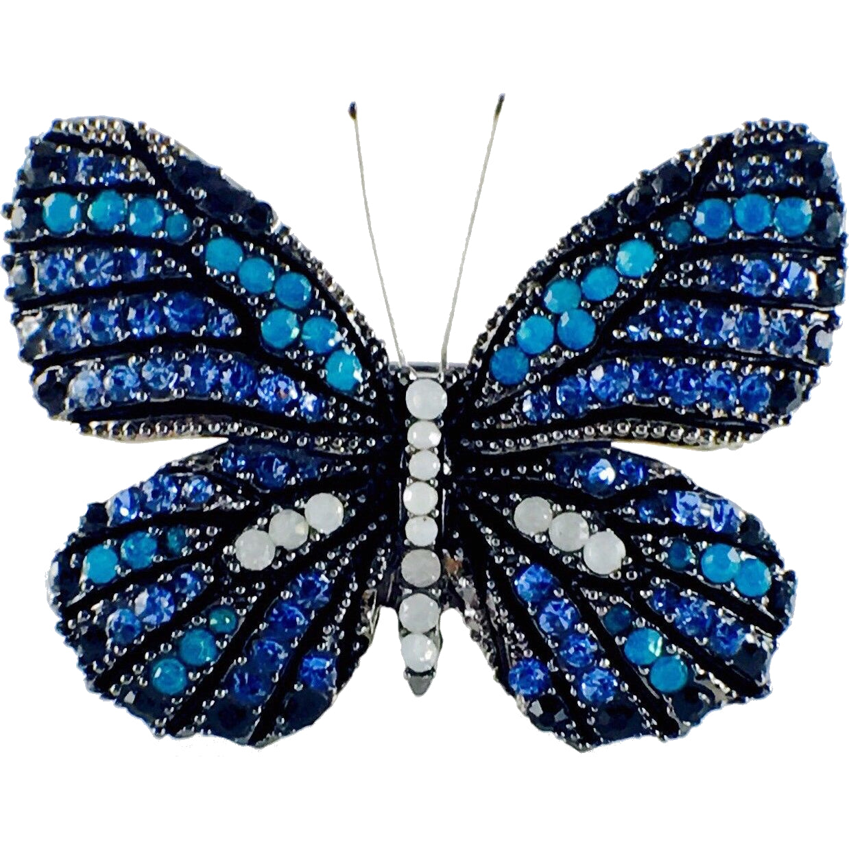 Fairy Butterfly Brooch use Swarovski Crystal metallic black base multi colors Blue Sapphire White Black, Brooch - MOGHANT