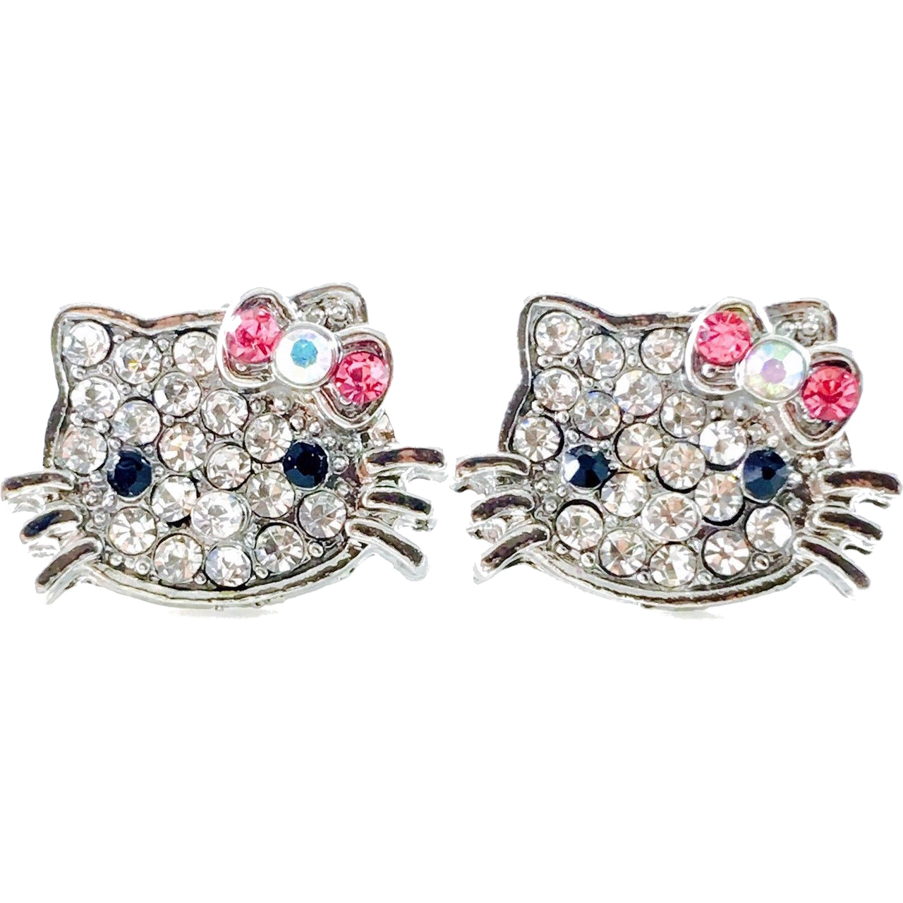 Kitty style Small Hair Clip Pair Rhinestone Crystal silver base Clear Hot Pink, Hair Clip - MOGHANT