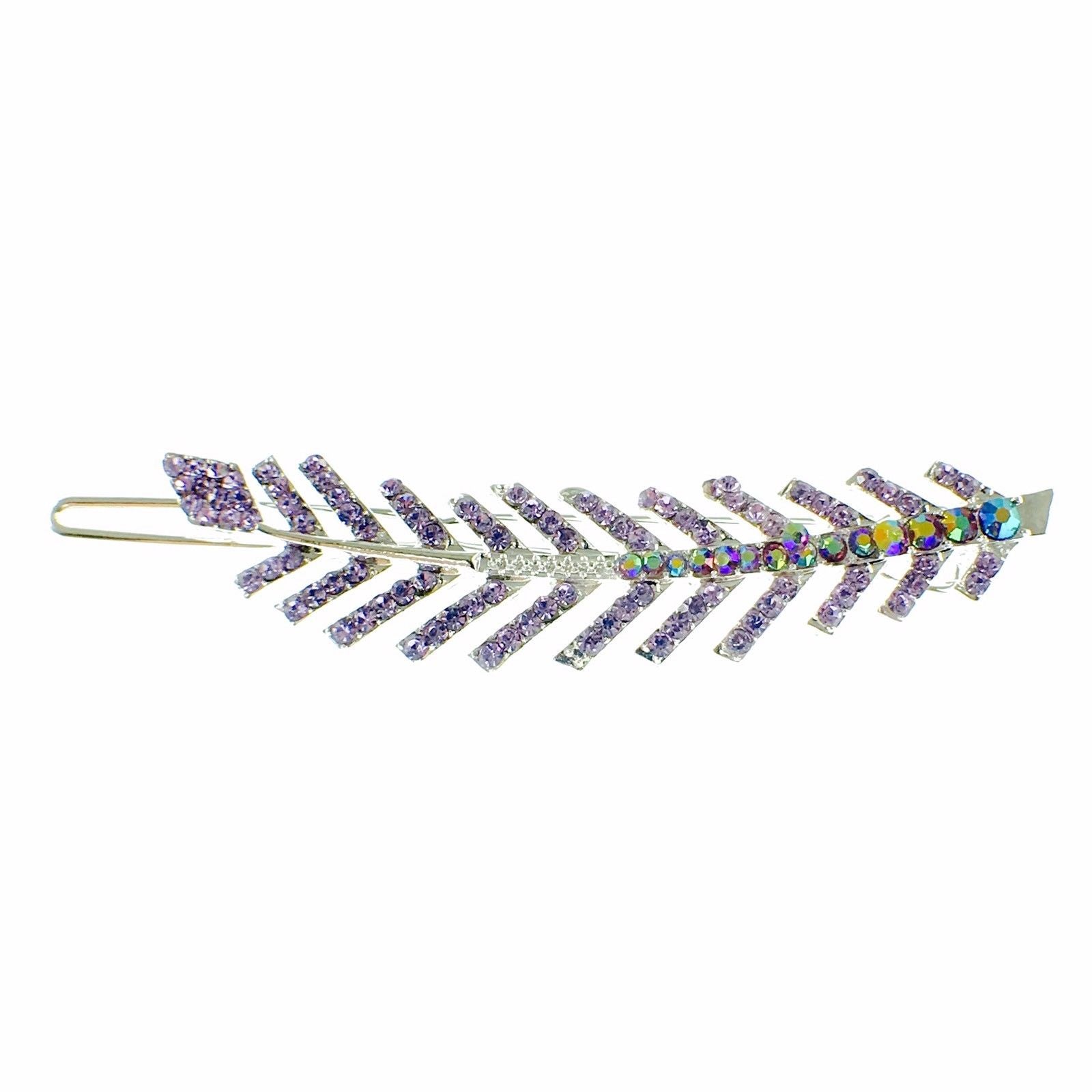 Fern Leaf Hair Clip Rhinestone Crystal silver base Purple, Hair Clip - MOGHANT