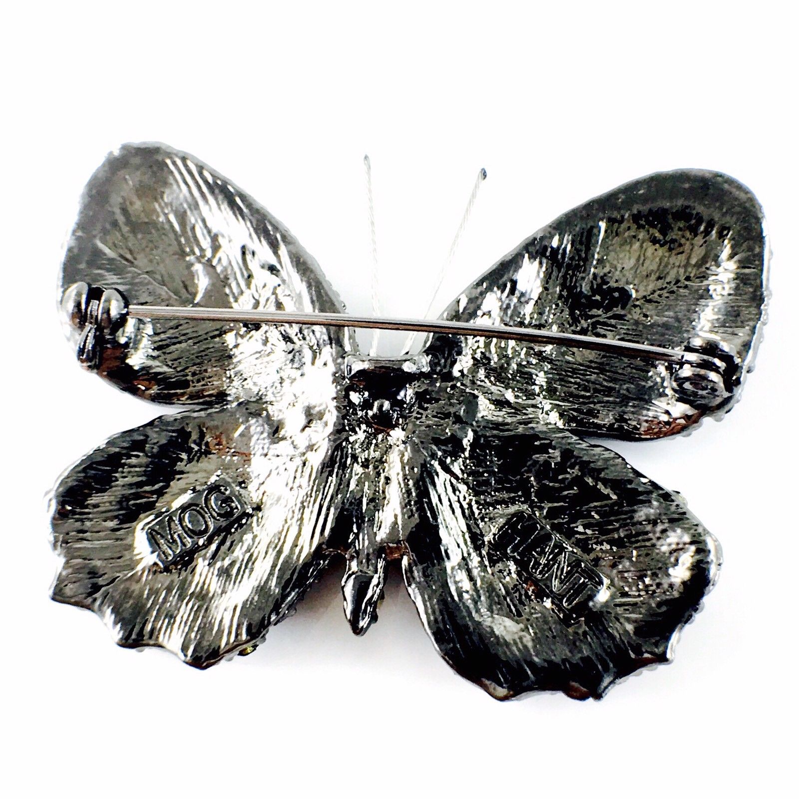 Fairy Butterfly Brooch use Swarovski Crystal metallic black base multi colors Blue Fuchsia Brown White Black, Brooch - MOGHANT