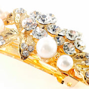 Lush Flowers Barrette Rhinestone Crystal Vintage gold base white pearls Clear, Barrette - MOGHANT