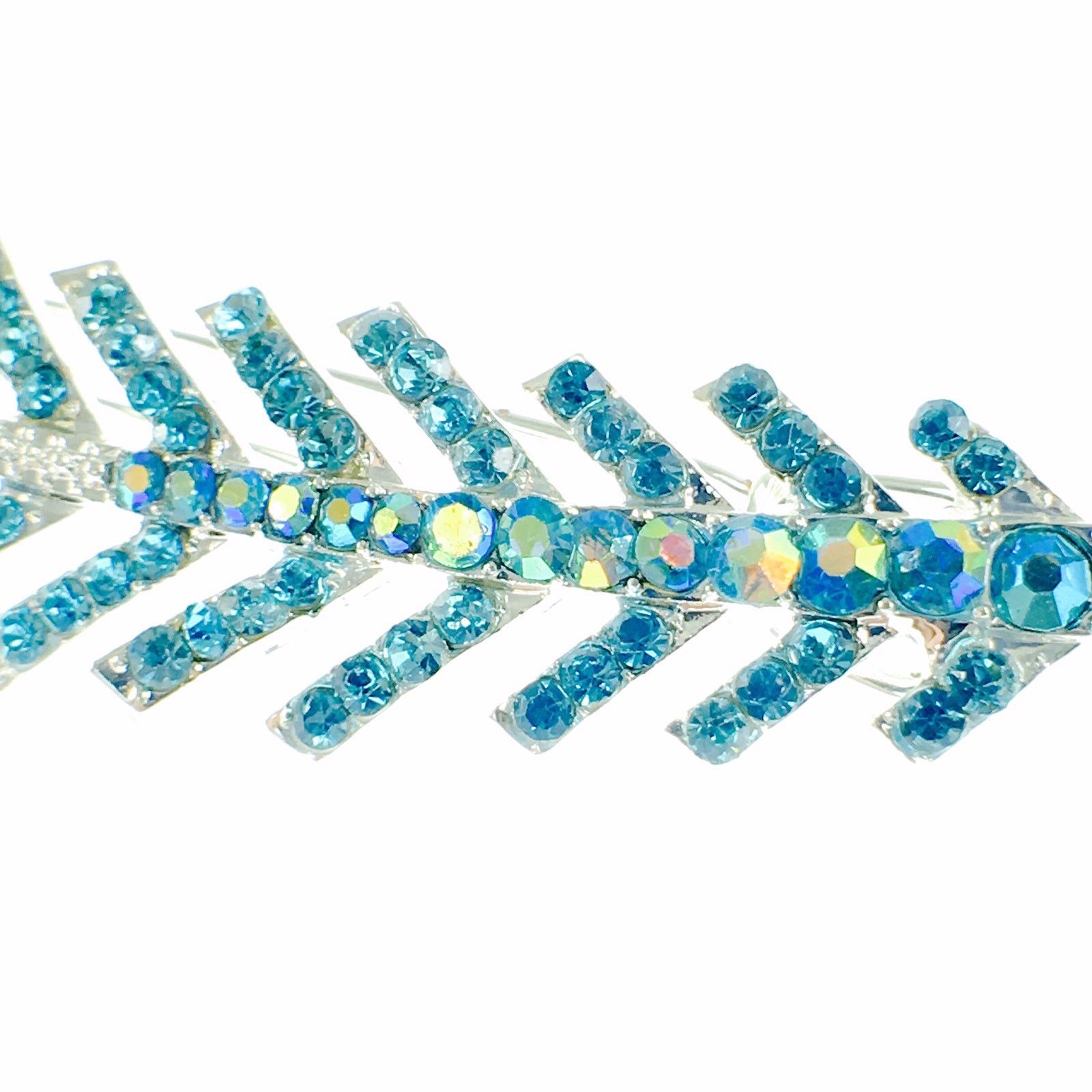 Fern Leaf Hair Clip Rhinestone Crystal silver base Blue Zircon, Hair Clip - MOGHANT