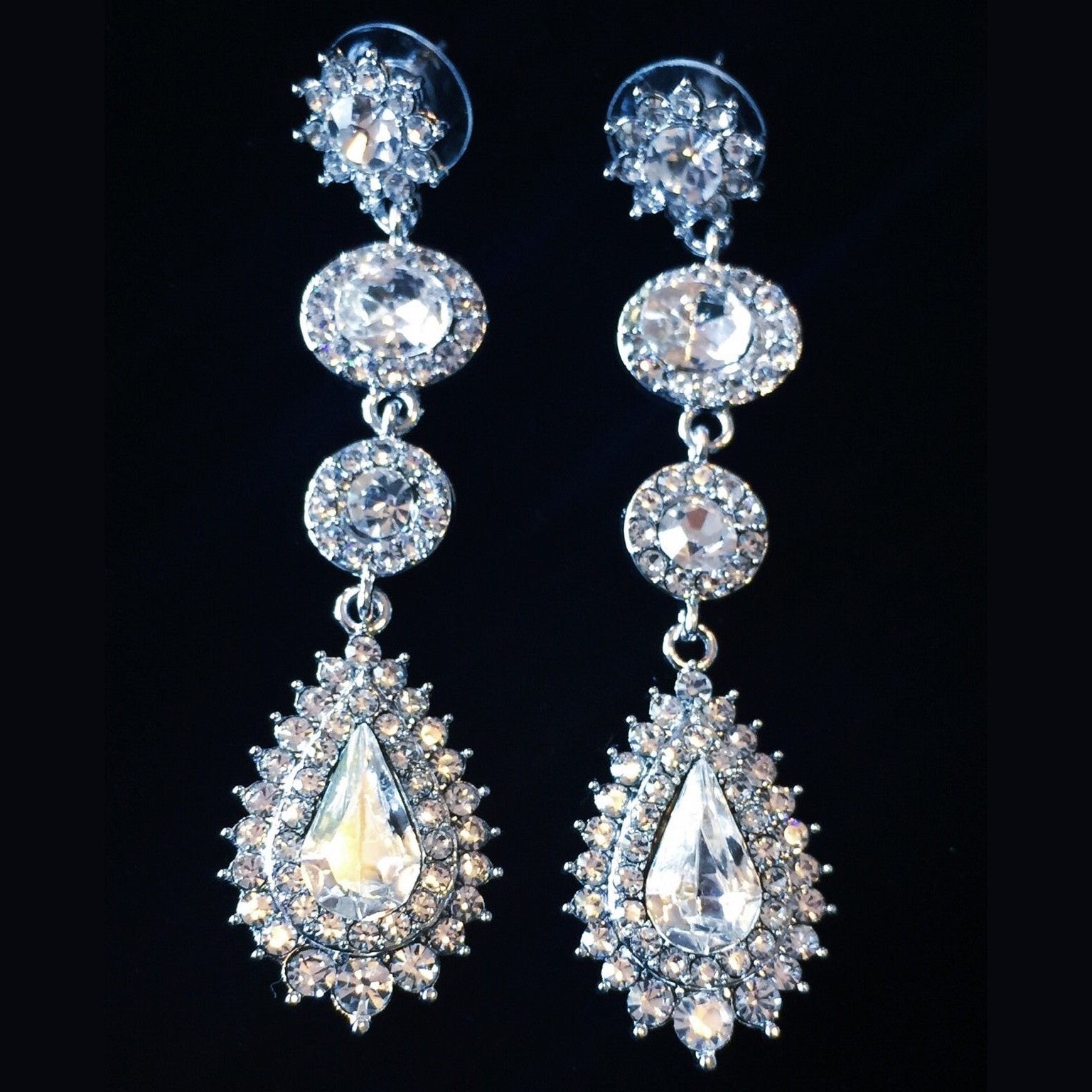 Earring use Swarovski Crystal Dangle Drop Wedding Bridal Rhodium Clear Silver, Dangle/Drop Earring - MOGHANT