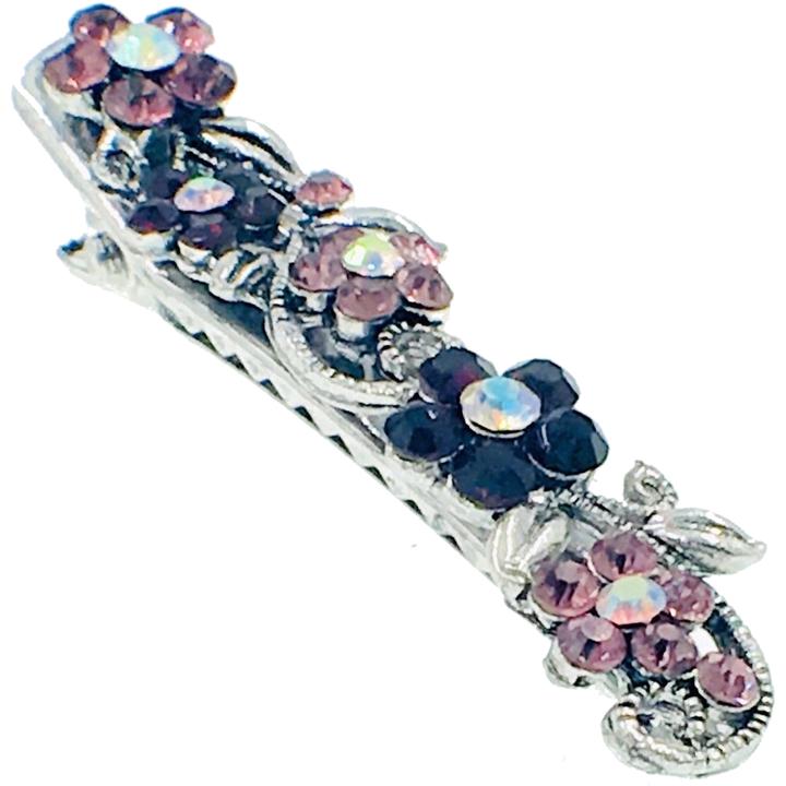 Beak Flower Hair Clip Rhinestone Crystal Clamp Alligator Pelican silver base, Hair Clip - MOGHANT