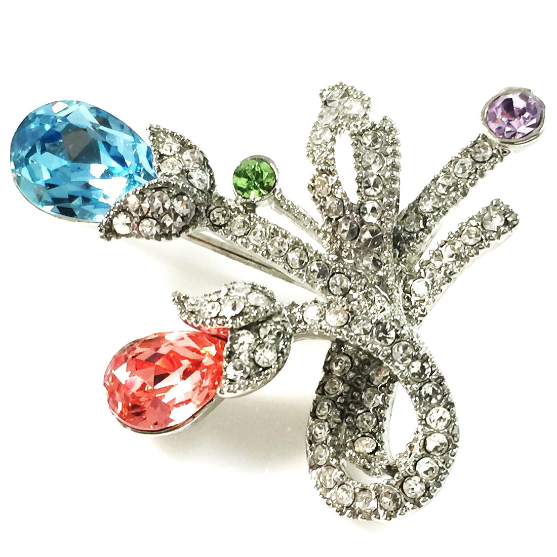 Brooch Pin use Swarovski Crystal Wedding Bridal Ribbon Flower Silver base Multi Color, Brooch - MOGHANT