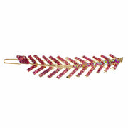 Fern Leaf Hair Clip Rhinestone Crystal gold base Rose Pink, Hair Clip - MOGHANT