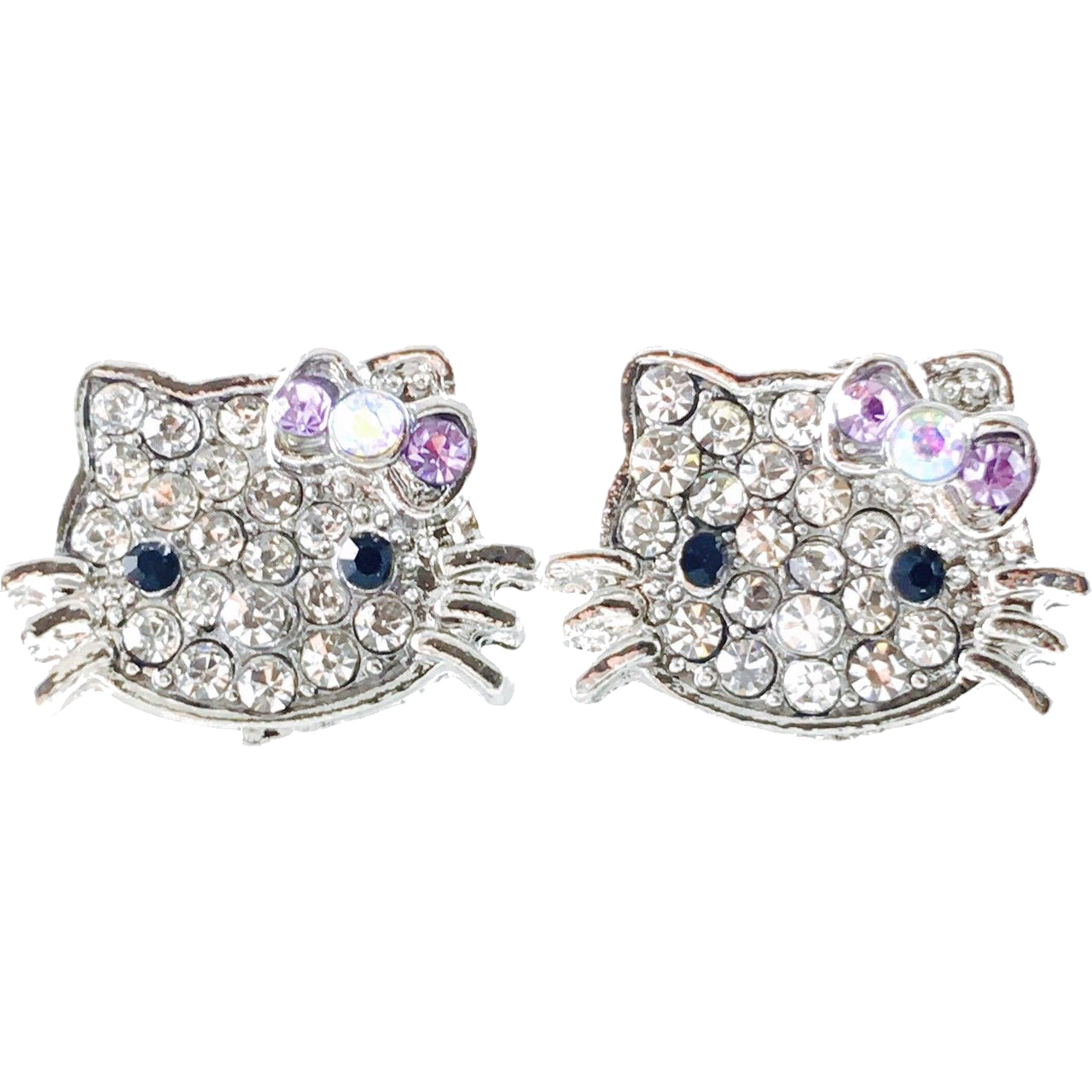 Kitty cat style Small Hair Clip Pair Rhinestone Crystal silver base Clear Purple, Hair Clip - MOGHANT