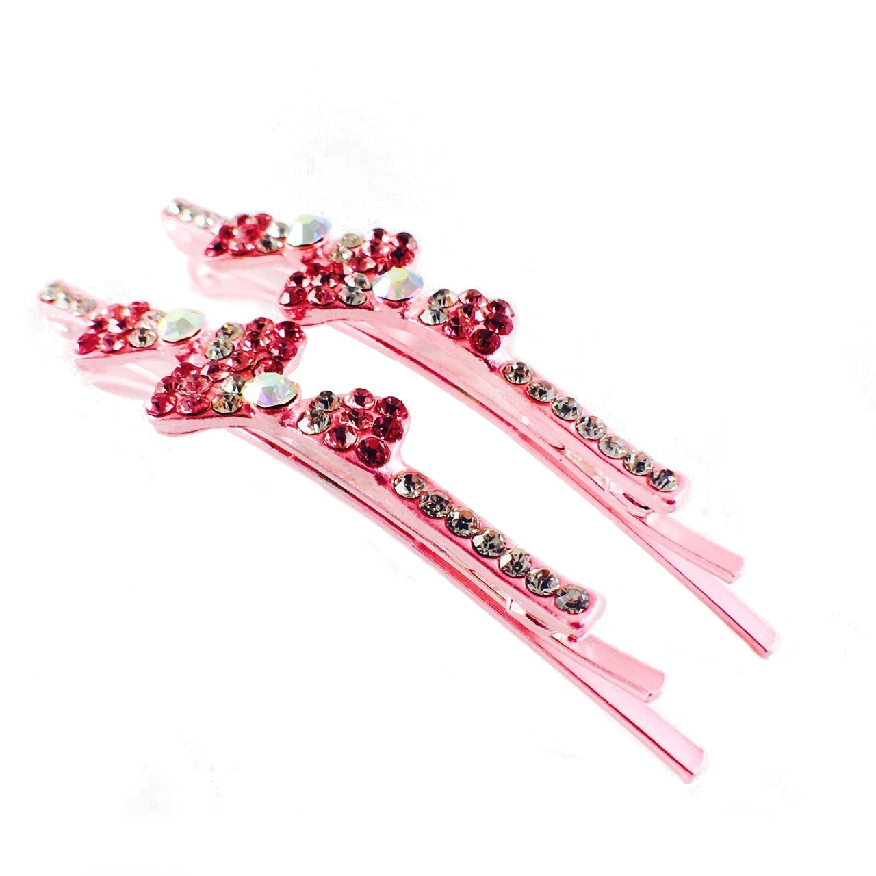 Dual Bow Knot Bobby Pin Pair Rhinestone Crystal AB pink, Bobby Pin - MOGHANT