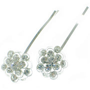 Bobby Pin Pair Rhinestone Crystal silver base Flower Clear Simple, Bobby Pin - MOGHANT
