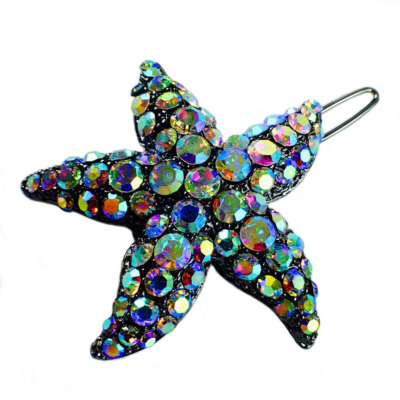 Starfish Hair Clip Sea Star use Swarovski Crystal metallic black base AB, Hair Clip - MOGHANT