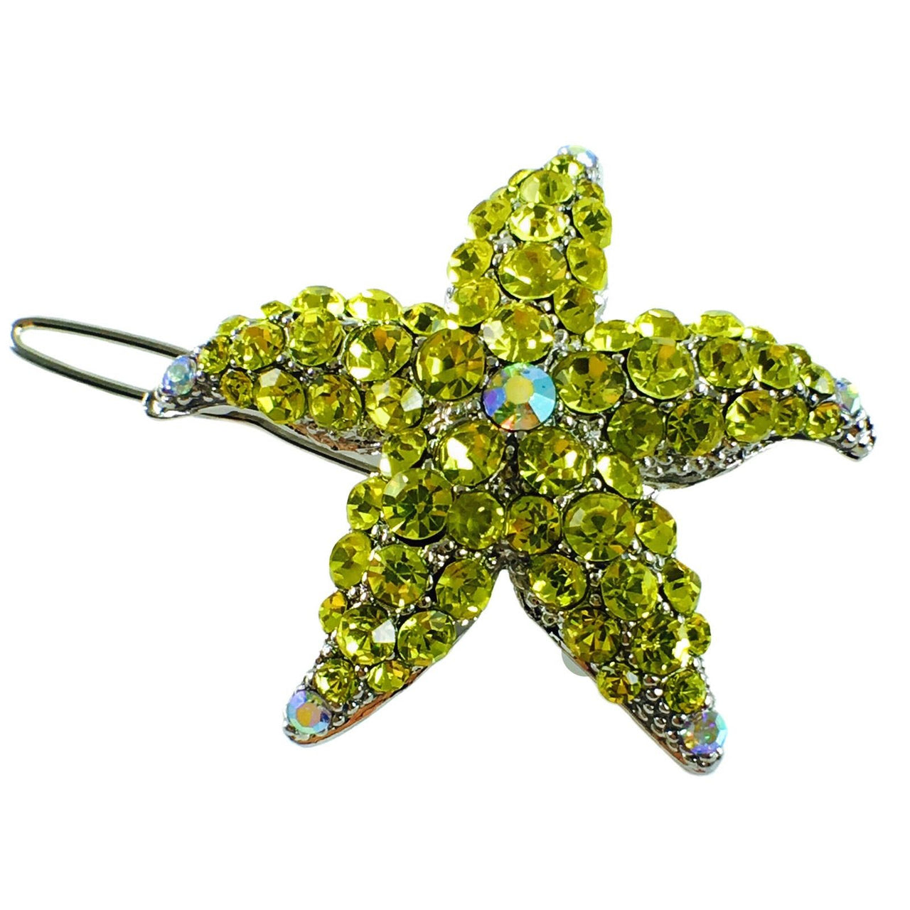 Starfish Hair Clip Sea Star use Swarovski Crystal silver base Lemon Yellow, Hair Clip - MOGHANT
