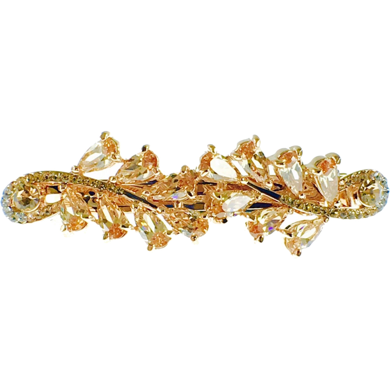 Flourish Leaves Barrette Handmade use Swarovski Crystal gold base Amber Light Brown, Barrette - MOGHANT