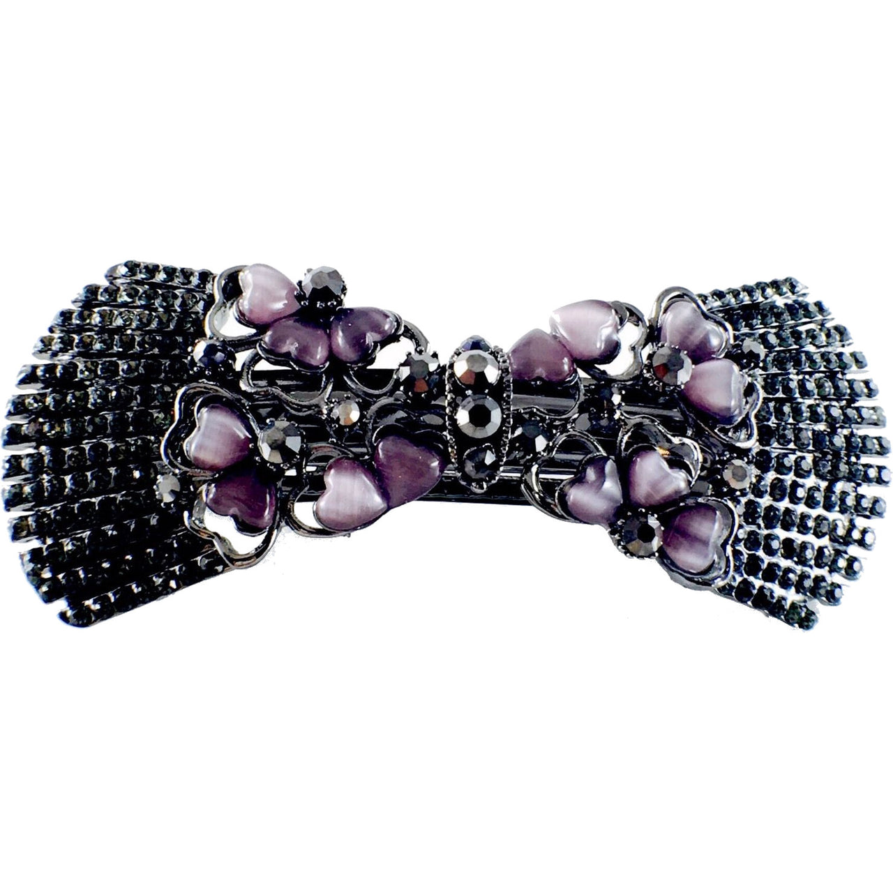 Urban Bow Knot Bouquet Barrette Rhinestone Crystal metallic black base Black Purple, Barrette - MOGHANT
