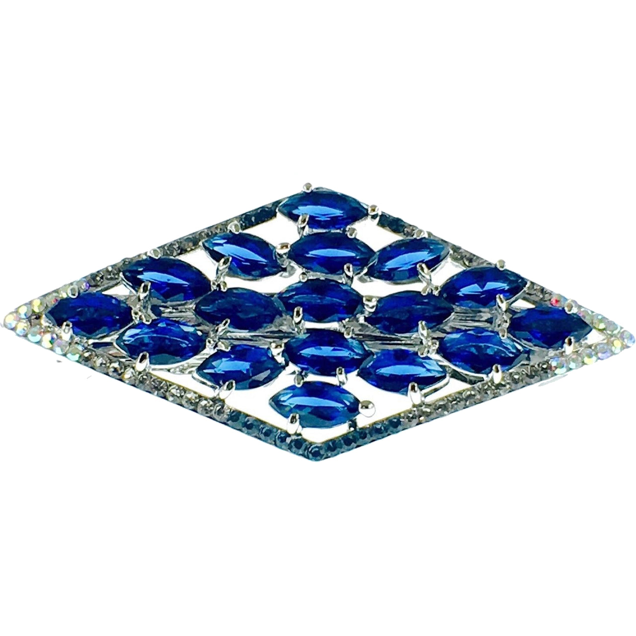 Diamond shape Barrette Handmade use Swarovski Crystal silver base Blue, Barrette - MOGHANT