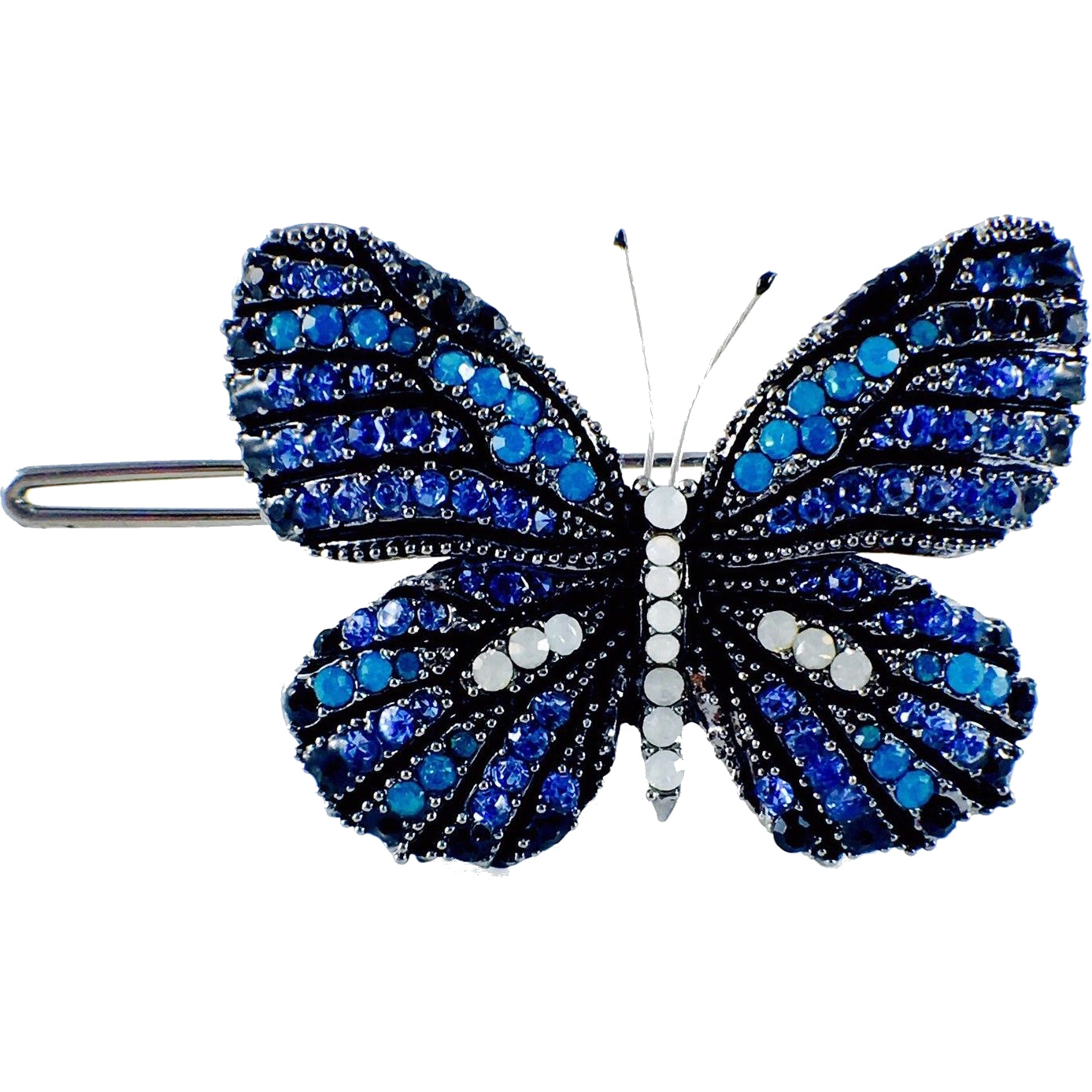 Fairy Butterfly Hair Clip use Swarovski Crystal metallic black base multi colors Blue Sapphire White Black, Hair Clip - MOGHANT