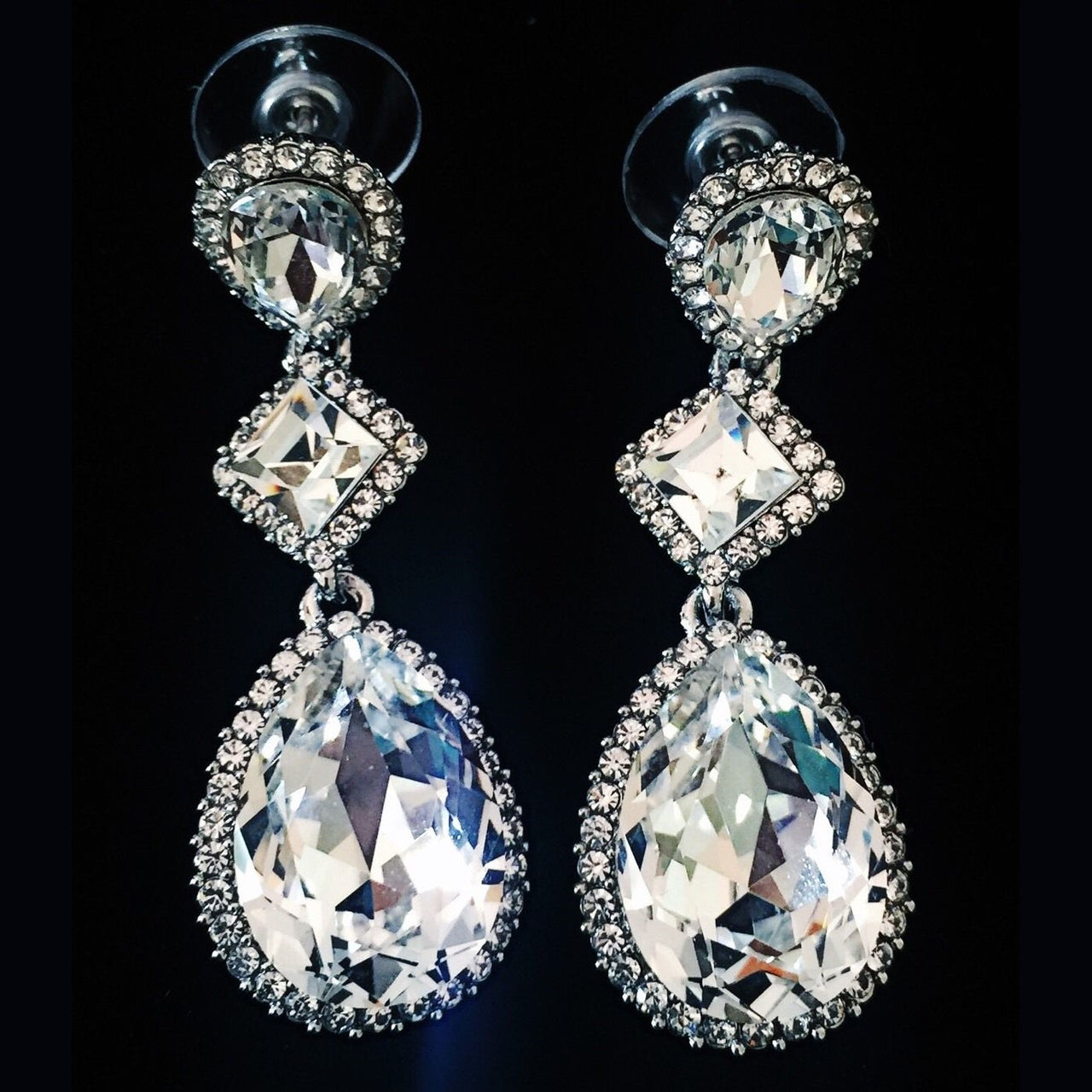 Earring use Swarovski Crystal Dangle Drop Wedding Bridal Rhodium Clear Silver, Dangle/Drop Earring - MOGHANT