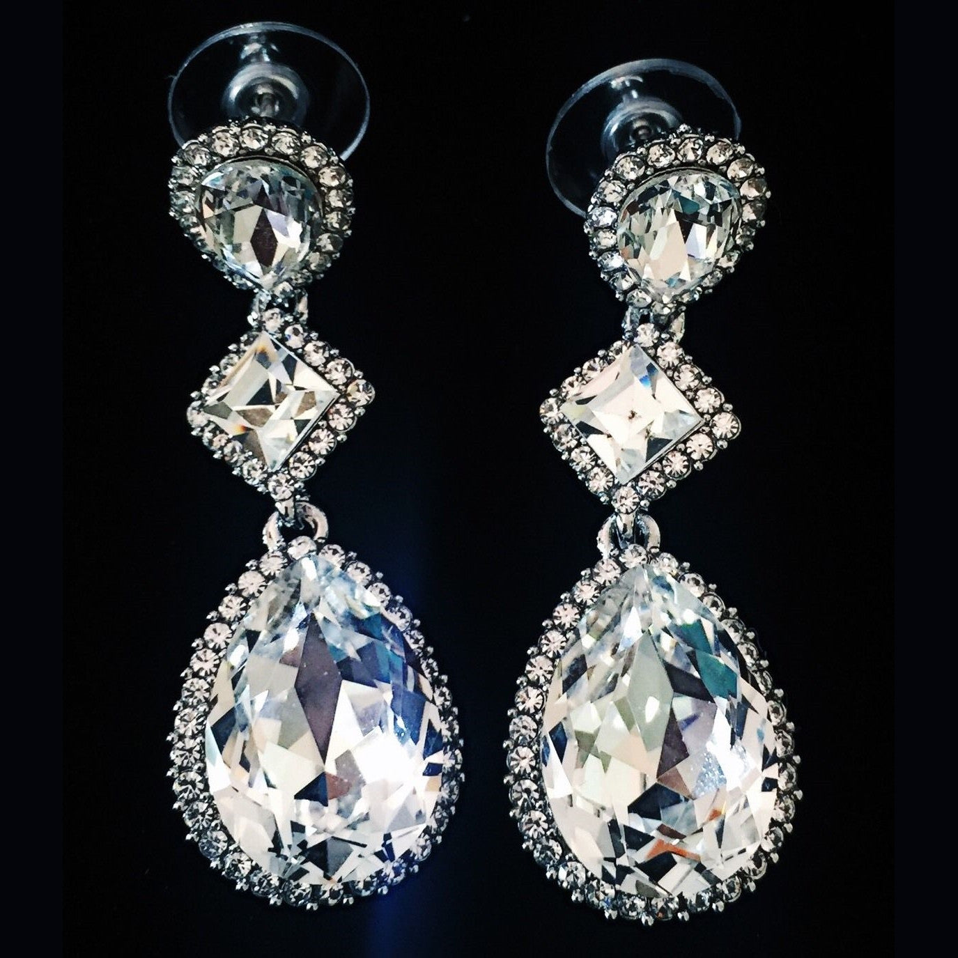Earring use Swarovski Crystal Dangle Drop Wedding Bridal Rhodium Clear Silver, Dangle/Drop Earring - MOGHANT