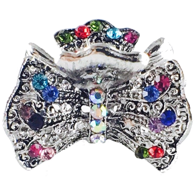 Simple Bow Knot Hair Claw Jaw Clip use Rhinestone Crystal Silver base Multi Colors, Hair Claw - MOGHANT