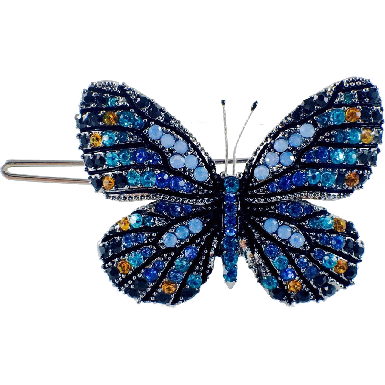 Fairy Butterfly Hair Clip use Swarovski Crystal metallic black base multi colors Blue Sapphire Turquoise Black, Hair Clip - MOGHANT