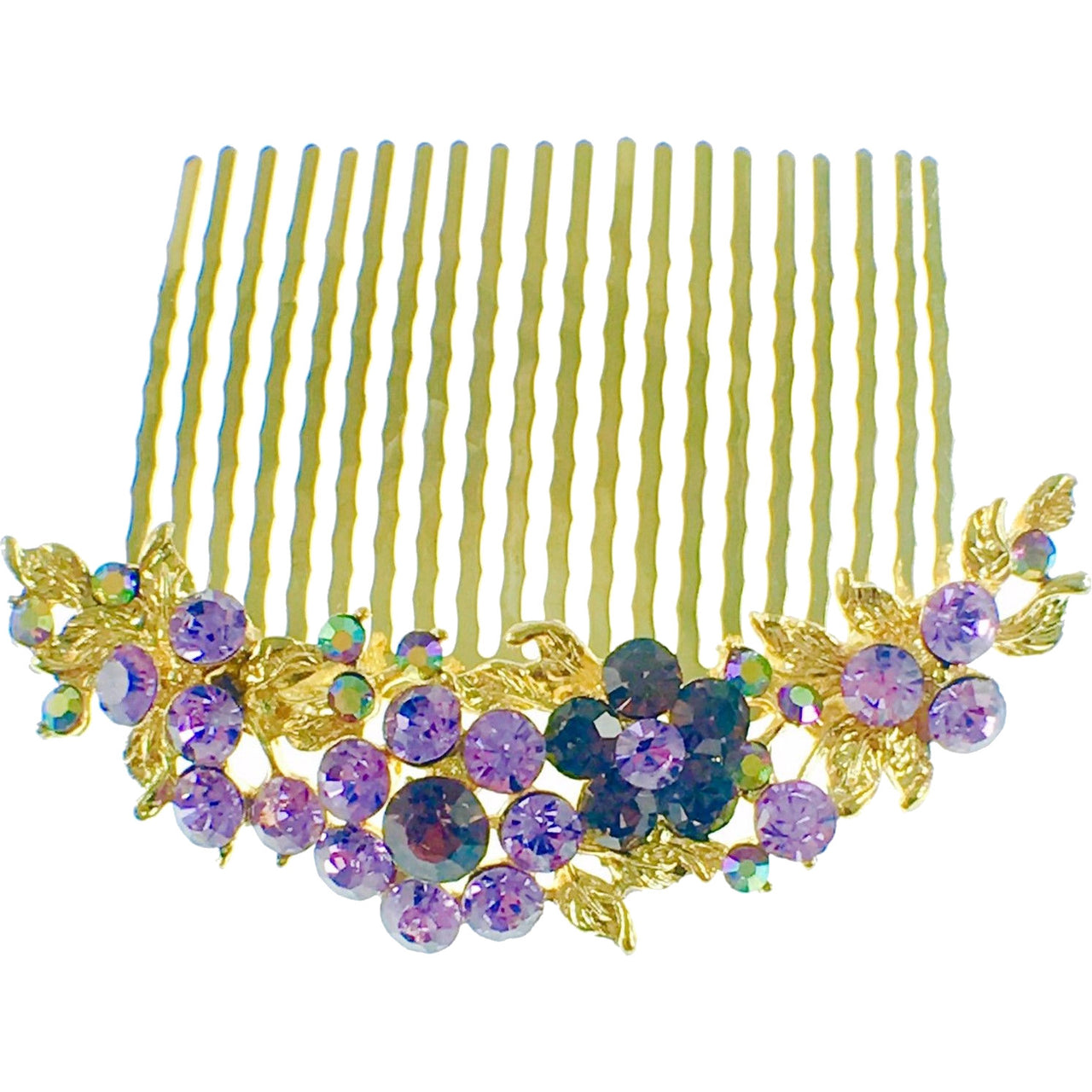 Fresh Floral Hair Comb Austrian Crystal Vintage Simple Flower gold base Purple, Hair Comb - MOGHANT