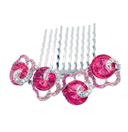 Quartet Floral Hair Comb Swarovski Crystal silver base Rose Pink, Hair Comb - MOGHANT