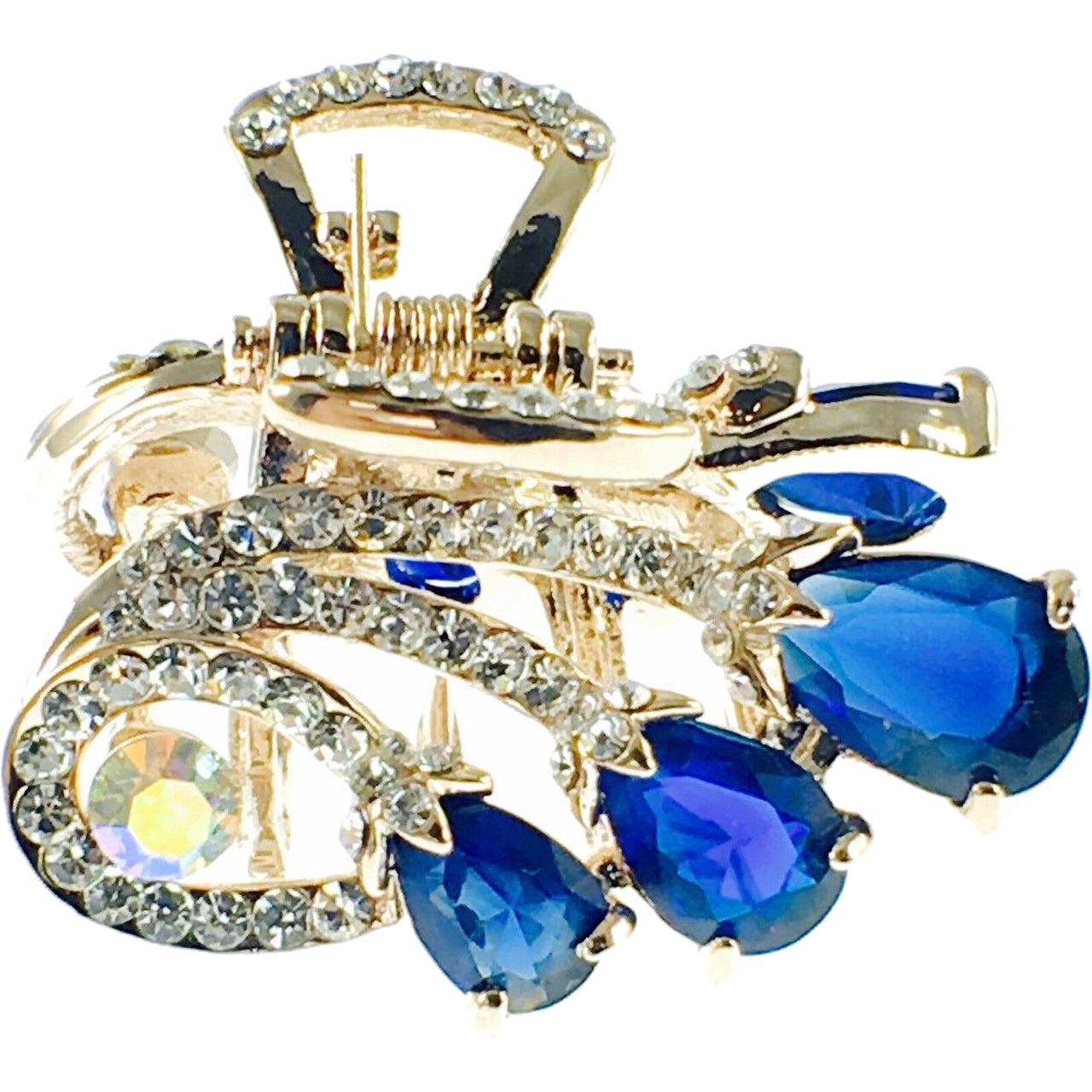 Angle Wings Hair Claw Jaw Clip use Swarovski Crystal gold base Blue, Hair Claw - MOGHANT