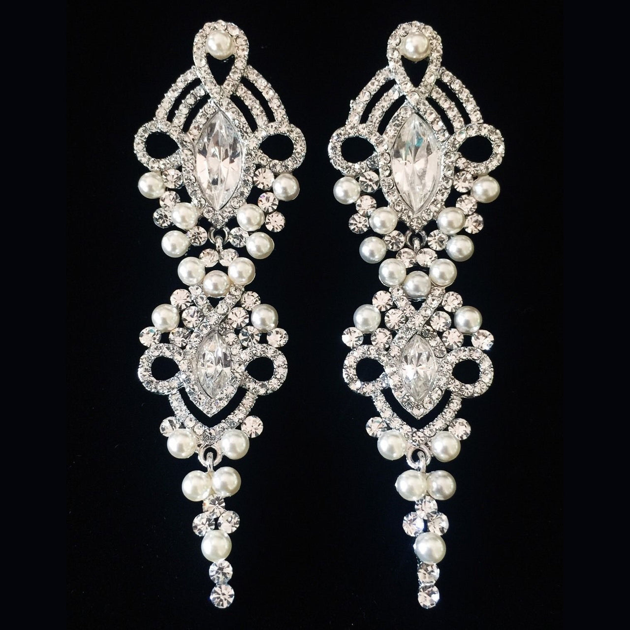 Earring use Swarovski Crystal Dangle Drop Wedding Bridal Rhodium Clear Silver Pearl, Dangle/Drop Earring - MOGHANT