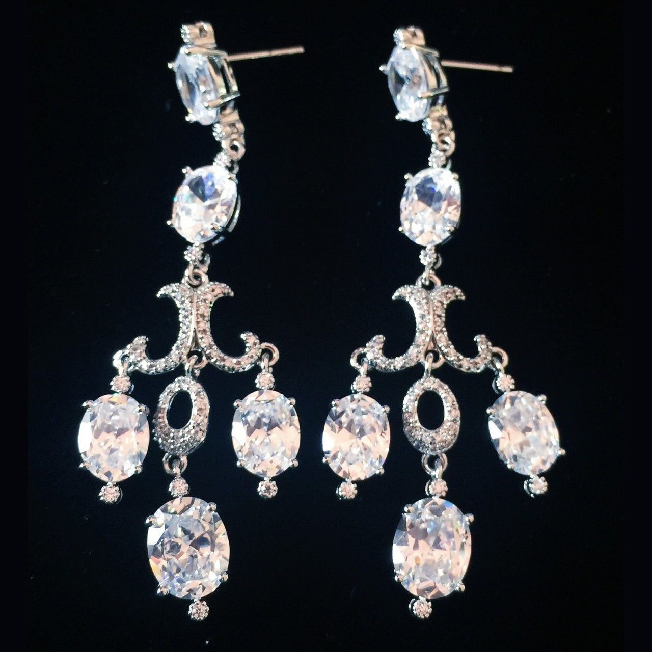 Earring use Swarovski Crystal Dangle Drop Wedding Bridal Rhodium Clear Silver Chandelier, Dangle/Drop Earring - MOGHANT