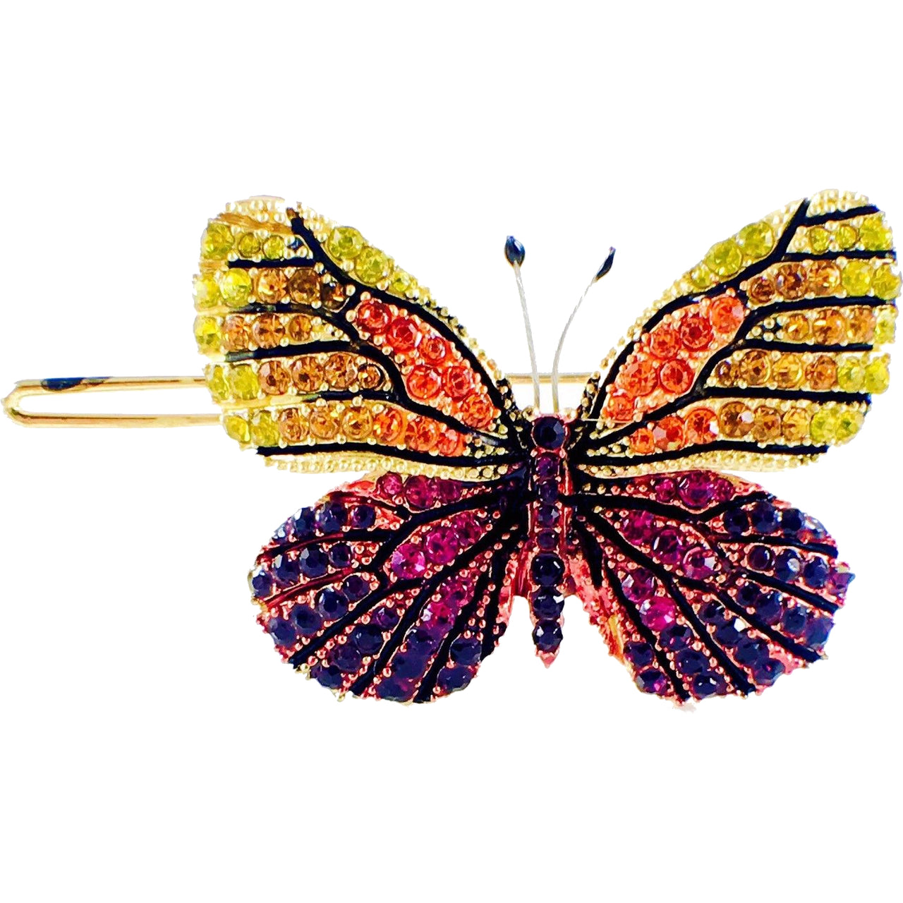 Fairy Butterfly Hair Clip Swarovski Crystal gold base multi colors Yellow Orange Fuchsia Purple, Hair Clip - MOGHANT