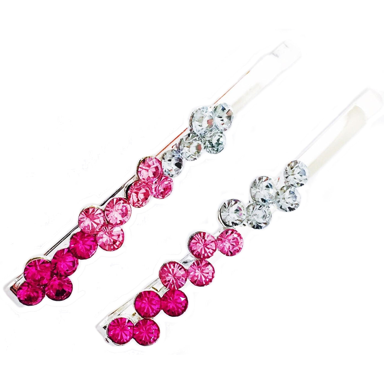 Simple Floral Bobby Pin Pair Rhinestone Crystal silver base clear Pink, Bobby Pin - MOGHANT