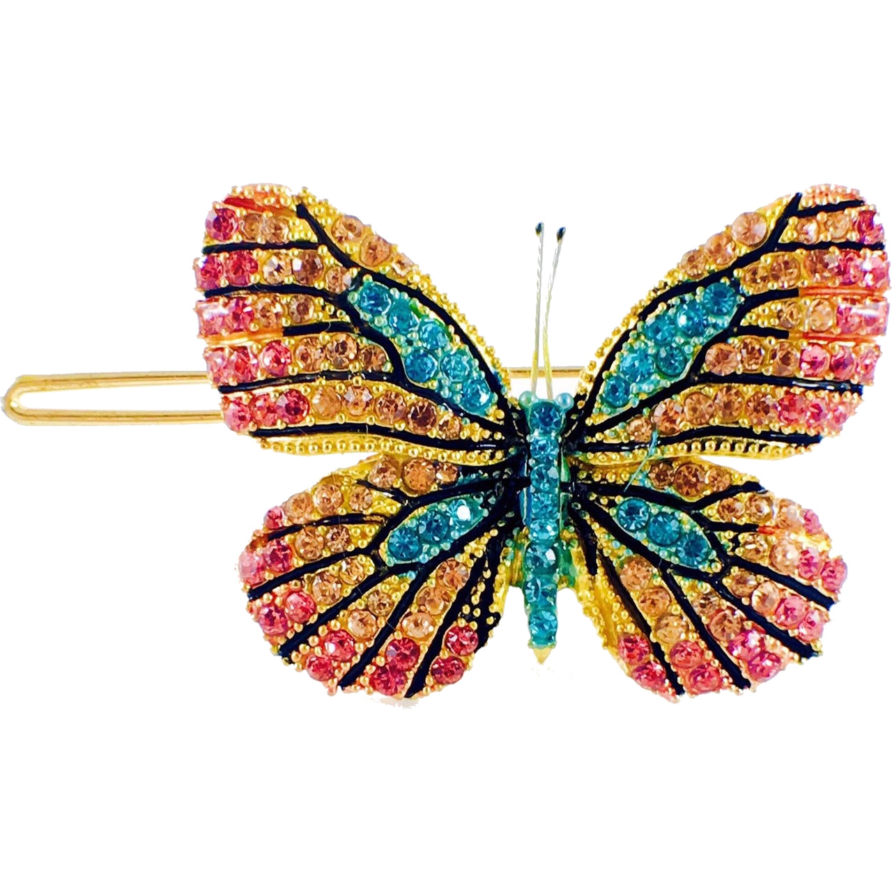 Fairy Butterfly Hair Clip Swarovski Crystal gold base multi colors Pink Amber Blue, Hair Clip - MOGHANT