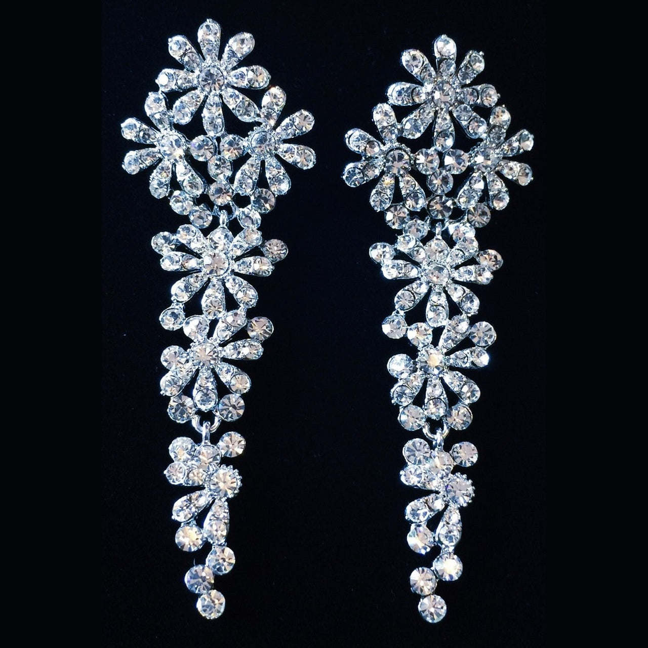 Earring use Swarovski Crystal Dangle Drop Wedding Bridal Rhodium Clear Silver Flower, Dangle/Drop Earring - MOGHANT