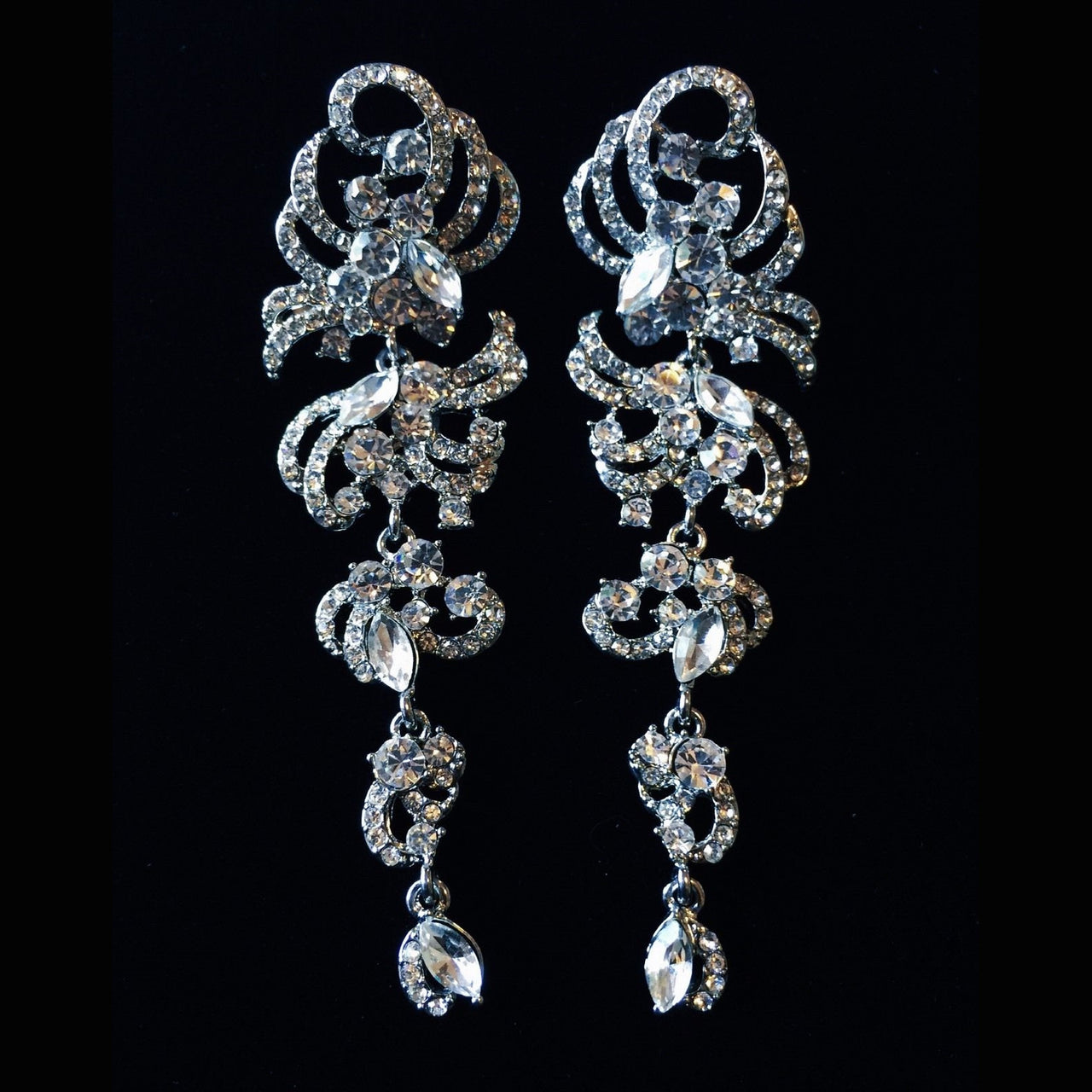 Earring use Swarovski Crystal Dangle Drop Wedding Bridal Rhodium Clear Silver, Dangle/Drop Earring - MOGHANT