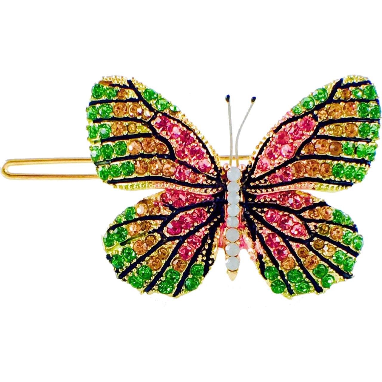 Fairy Butterfly Hair Clip Swarovski Crystal gold base multi colors Green Pink Amber, Hair Clip - MOGHANT